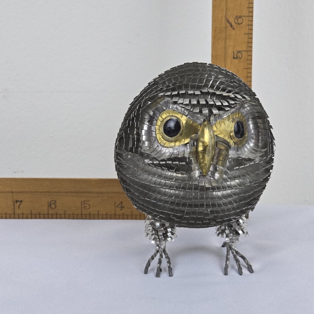 Vintage Brutalist Metal Owl Sculpture Bustamante Style Mexican Folk Art 5" - Picture 9 of 9